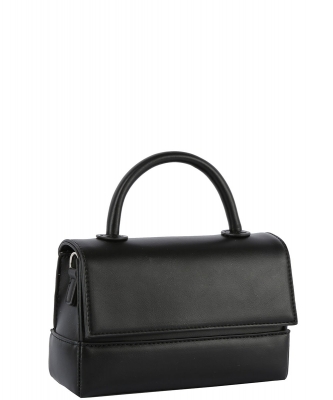 Double Snap Single Top Handle Mini Satchel Bag JY-0494 BLACK